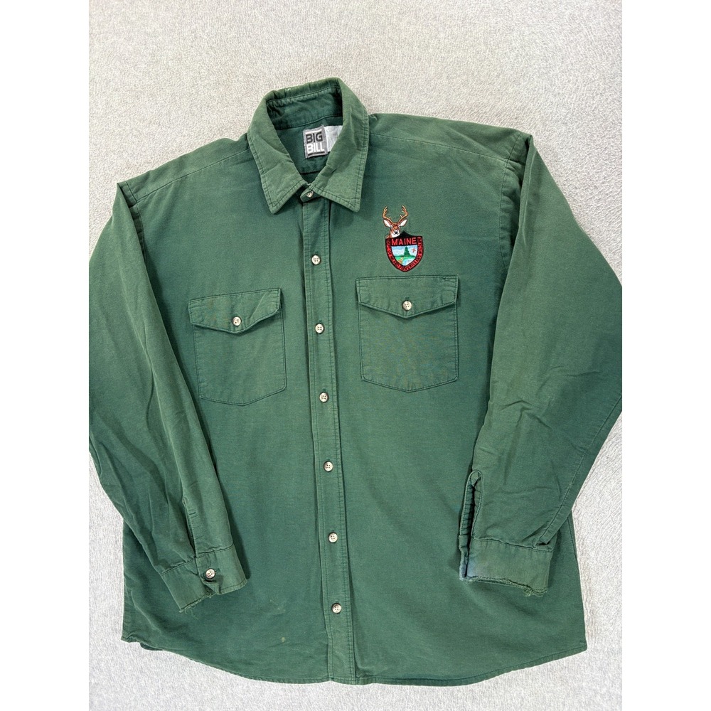 Maine Inland Fisheries Stitched Logo Button Down Work Shirt (Men's XL) Green
